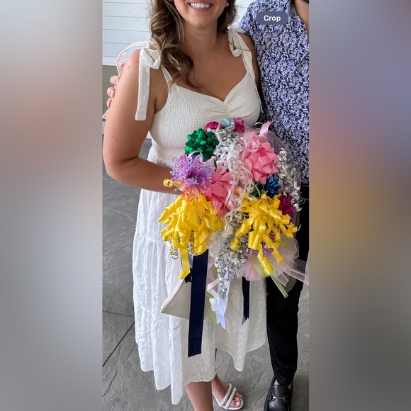 Lulus white eyelet embroidered smocked tie strap midi dress. - Picture 1 of 3